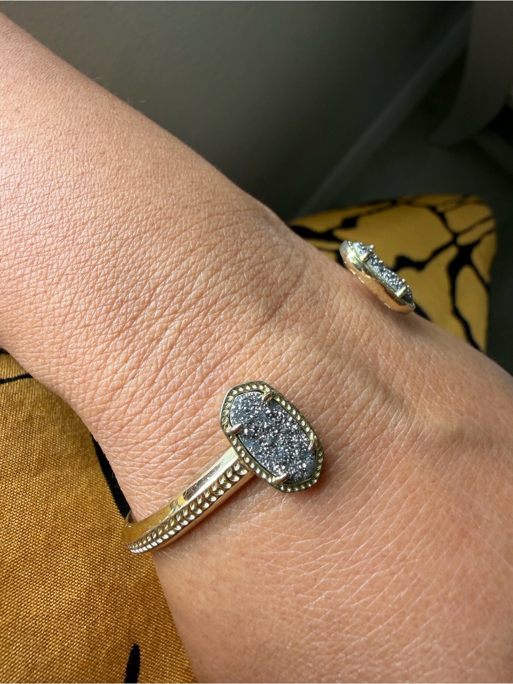 KENDRA SCOTT | Gold Cuff Bracelet with Silver Druzy Stones